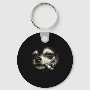 Porte-clés Meme du visage drôle de chihuahua fumant une cigar
