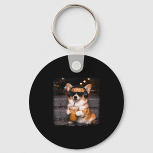 Porte-clés Mème humoristique drôle d'amour de corgi buvant un