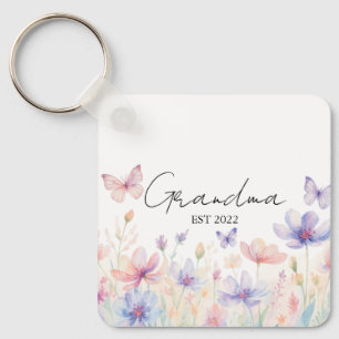 Porte-clés Mémé personnalisée Année d'établissement - Fleur e