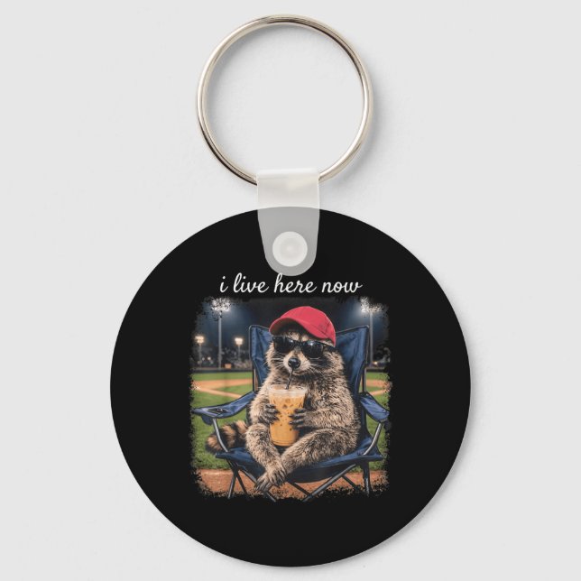 Porte-clés Meme Raton Laveur Vit Ici Terrain De Baseball (Recto)