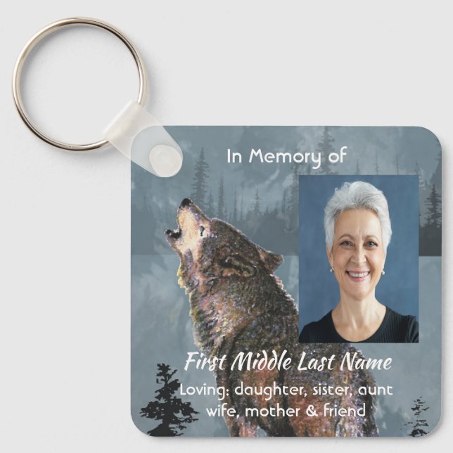 Porte-clés Mémento commémoratif d'art de loup hurlant (Recto)