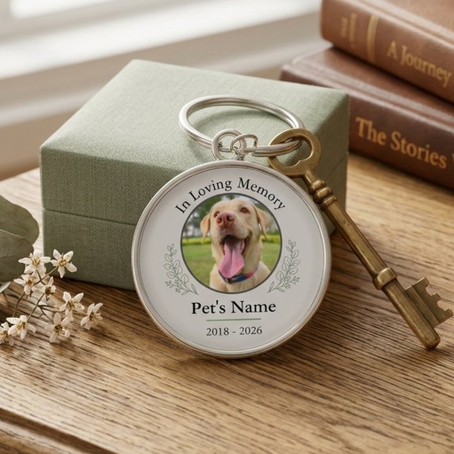 Porte-clés Mémento de perte d'animal de compagnie Photo de sa (Pet Loss Memorial Photo Sage Botanical Keepsake Keychain)