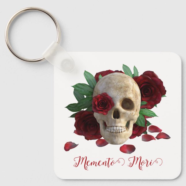 Porte-clés Memento Mori. Crâne aux roses rouges (Recto)