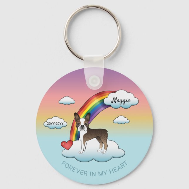 Porte-clés Mémorial Arc-en-Ciel pour Boston Terrier Bringé et (Recto)