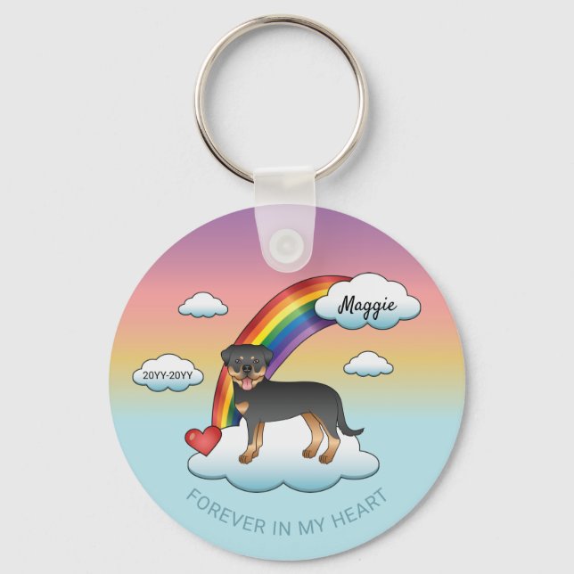 Porte-clés Mémorial Arc-en-Ciel pour Rottweiler Noir et Feu (Recto)