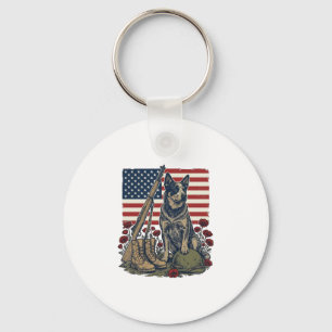 Porte-clés Mémorial patriotique Blue Heeler Gravure vintage S