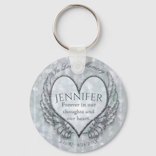 Porte-clés Memorial   Silver Angel Wings and Heart