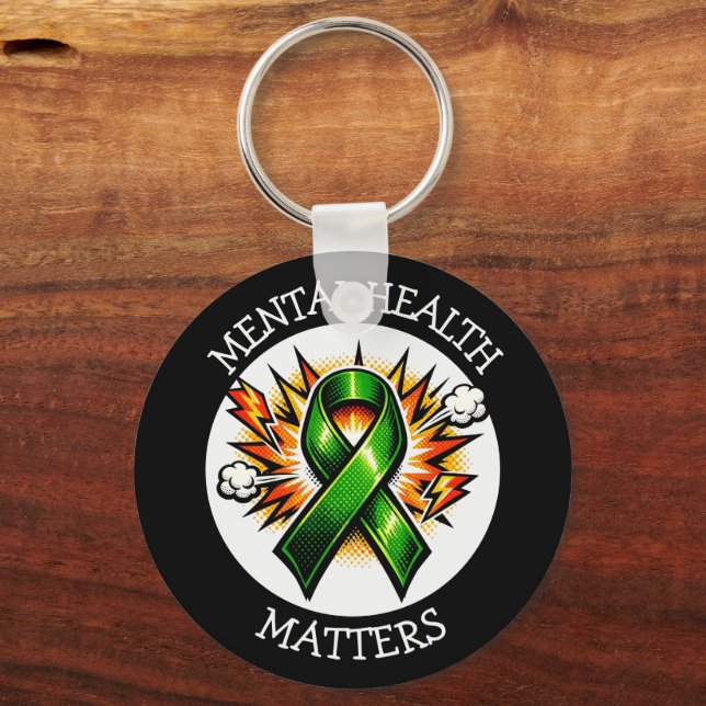 Porte-clés Mental Health Matters Pop Art Green Ribbon (Recto)