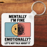 Porte-clés Mental Health Relatable Quote<br><div class="desc">A minimal pastel keychain featuring a split-screen illustration—a smiling face on one side and chaotic scribbles on the other—paired with the relatable quote: “Mentally I’m fine. Emotionally? Let’s not talk about it.” 🎭🌀 This design blends humor and honesty to gently support mental health awareness 💛. It’s a small, comforting reminder...</div>
