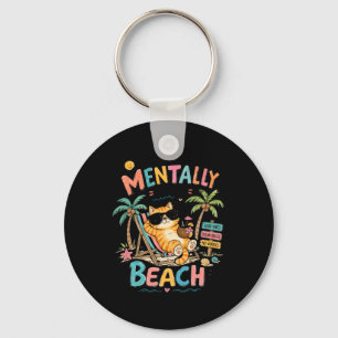 Porte-clés Mentalement à la plage Dessin animé drôle de chat