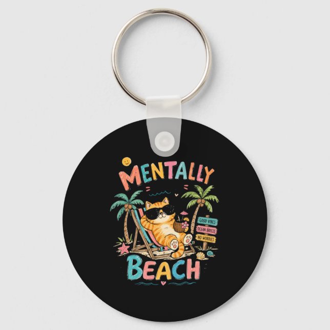 Porte-clés Mentalement à la plage Dessin animé drôle de chat  (Recto)