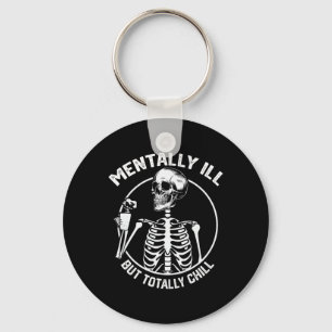 Porte-clés Mentalement Mal Mais Totalement Chill Halloween Sq