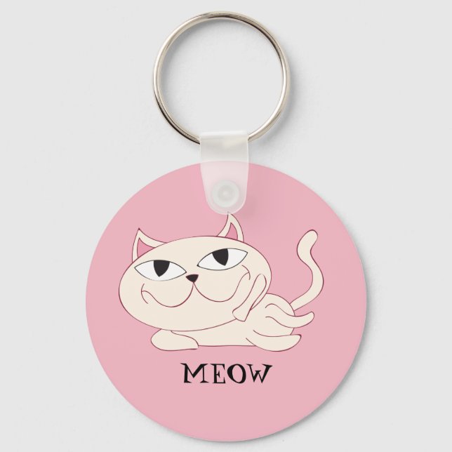 Porte-clés MEOW : Chillin de chat rose (Recto)