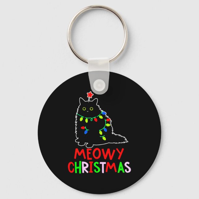 Porte-clés Meowy Christmas Xmas Lights Black Cat Pajamas  (Recto)