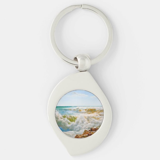 Porte-clés Mer ensoleillée avec vagues déferlantes (Devant)