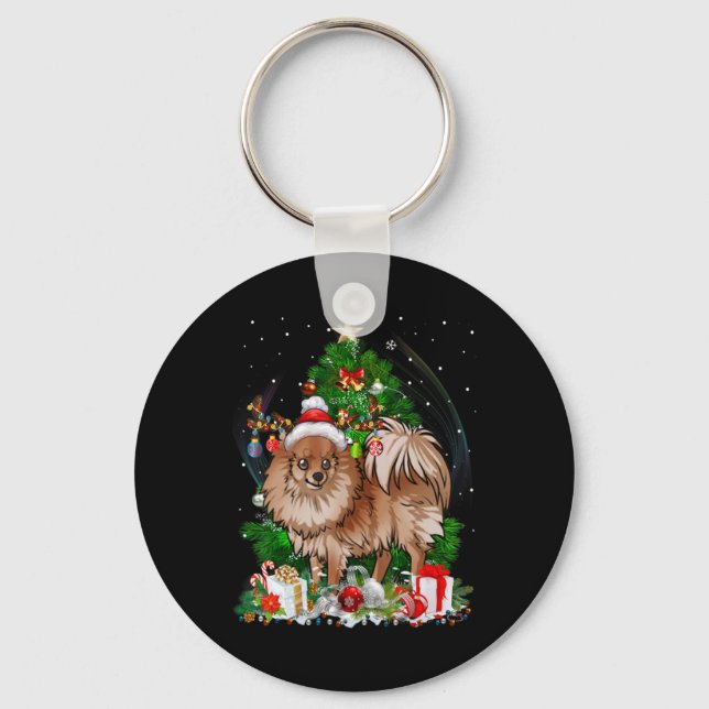 Porte-clés Meranian Christmas Tree Light Pajama Dog Xmas T Sh (Recto)