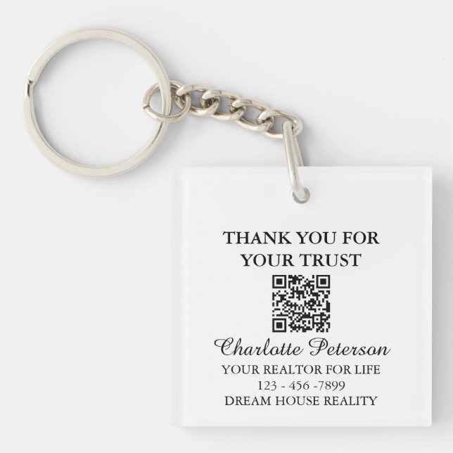 Porte-clés Merci Agent Immobilier avec Code QR (Devant)
