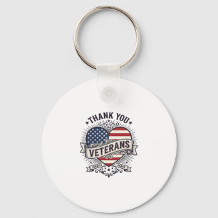 Porte-clés Merci aux vétérans design vectoriel de cœur patrio