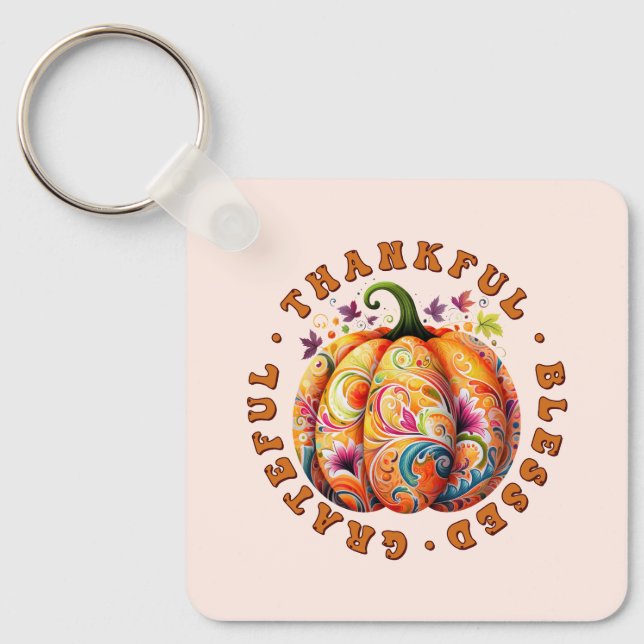 Porte-clés Merci, béni, Gratuit Citrouille Floral (Recto)