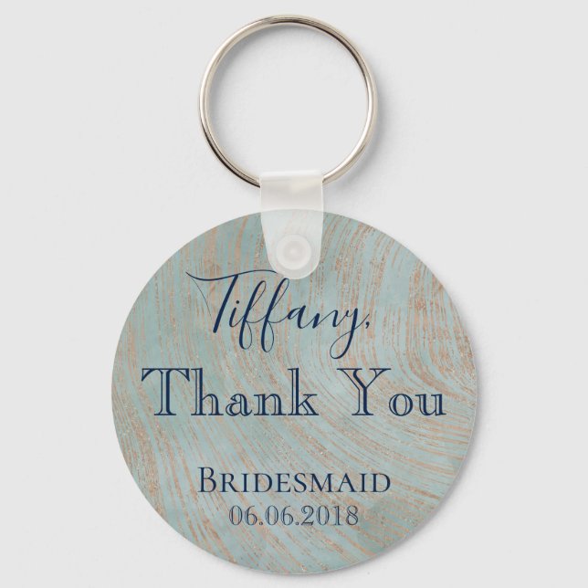 Porte-clés Merci Bridesmaid bleu et cuivre (Recto)