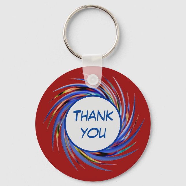 Porte-clés Merci Bright Blue Spiral Swirl Appréciation (Recto)