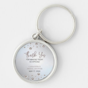 Porte-clés Merci de Fête des mariées en argent à perle blanch