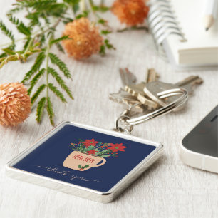 Porte-clés Merci enseignant à Noël Poinsettias