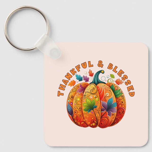 Porte-clés Merci et béni Citrouille d'automne (Recto)