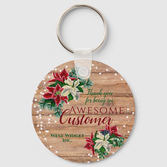 Porte-clés Merci Fleuriste Rustique de Noël pour Client (Recto)
