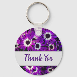 Porte-clés Merci Fleurs violettes brillantes Jardin Floral
