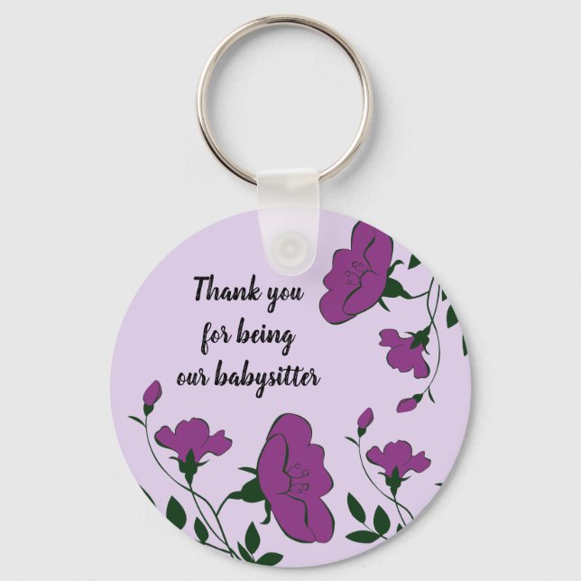 Porte-clés Merci Garde d'Enfants Jolie Fleur Violette Florale (Recto)