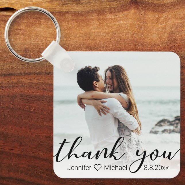 Porte-clés merci minimum calligraphie couple photo mariage (Recto)