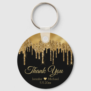Porte-clés merci or noir mariage paillettes qui dégoulinent