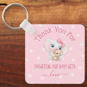 Porte-clés merci pour les filles de baby shower éléphant cœur