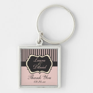 Porte-clés Merci rayé rose, crème et gris