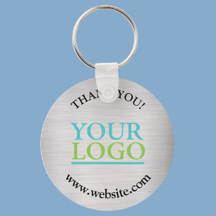Porte-clés Merci, Votre Logo, Nom Site Web, Argent Brossé