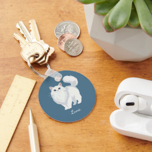Porte-clés Mère de chat blanc à poils longs personnalisée
