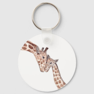 Porte-clés Mère girafe avec bébé Safari animal sauvage mignon