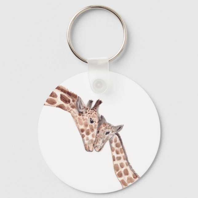 Porte-clés Mère girafe avec bébé Safari animal sauvage mignon (Recto)