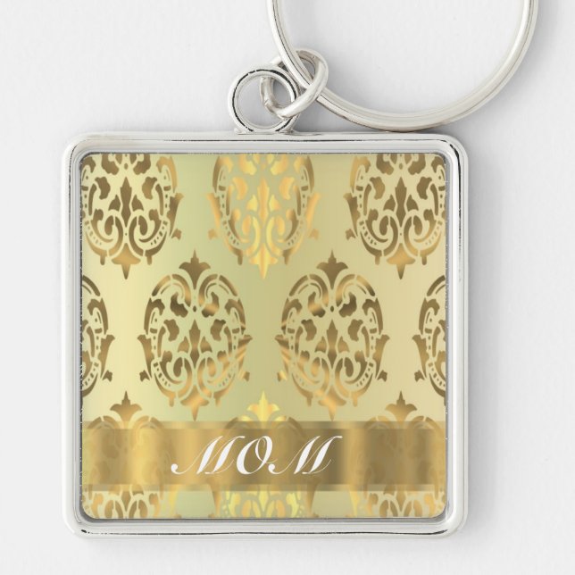 Porte-clés Mère personnalisée damas d'or (Devant)