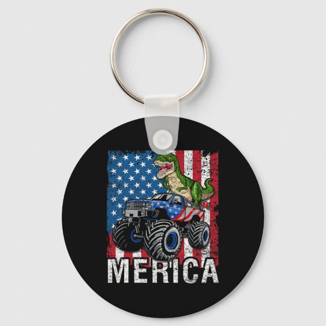 Porte-clés Merica Dinosaur Monster Truck Drapeau Américain 4e (Recto)