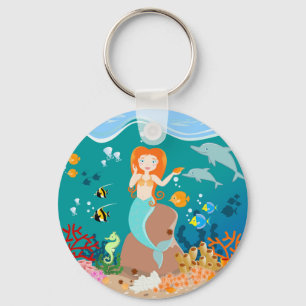 Porte-clés Mermaid  and dolphins under the sea birthday party