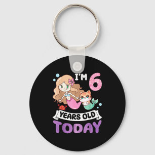 Porte-clés Mermaid chat mignonne j'ai 6 ans 6ème anniversaire