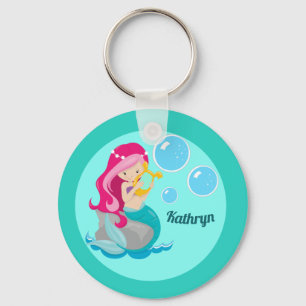 Porte-clés Mermaid Girl mignonne Personnalisé Monogramme Enf