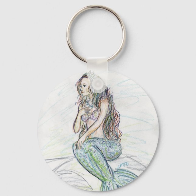 Porte-clés Mermaid on A Rock Custom Art Keychains (Recto)
