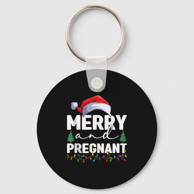 Porte-clés Merry And Pregnant Christmas Pregnancy Announcemen (Recto)
