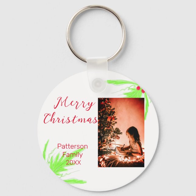 Porte-clés Merry Bright Christmas ajouter nom de famille bien (Recto)
