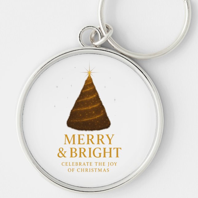 Porte-clés Merry & Bright Gold Glitter Christmas Round (Devant)