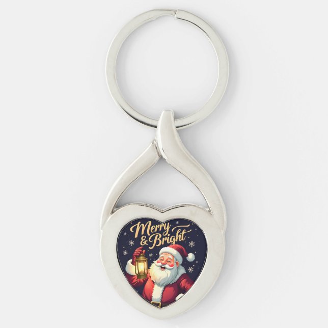 Porte-clés Merry Bright Santa Holding Lantern Illustration (Devant)
