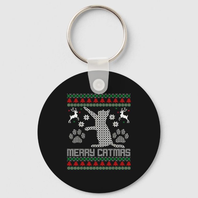 Porte-clés Merry Catmas Funny Cat Christmas Ugly Sweater Men  (Recto)